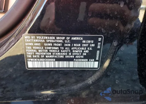 2013 Volkswagen Passat Sel из США, поврежденный, VIN 1VWCN7A35DC029558